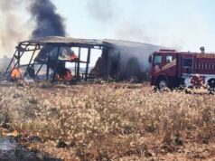 Incêndio em vegetação seca se alastra e atinge barracão