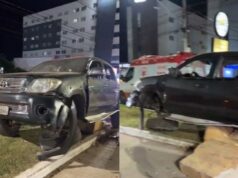 Motorista de Hilux perde controle e bate contra blocos de concreto em obra do BRT; veja vídeo