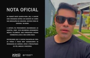 Cantor da banda Chicabana sofre acidente na Bahia: "Carro capotou"