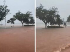 Lago transborda e inunda avenida e BR-163 após forte chuva em MT: veja vídeo